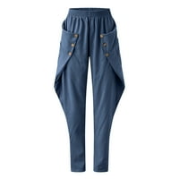 ксинкингхао широки спортски панталони за жени модни жени лабави цврсти памучни постелнини големи џебови секојдневни панталони