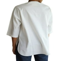 Sanviglor Ladies Tee V вратот маица цврста боја маица лабава тунична блуза работа пулвер бел xl