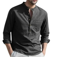 црни машки поло маици мажи пролет и fall врвна кошула во еднобојна боја секојдневен памучен ленен штанд јака врв плус големина