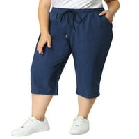 Уникатни поволни цени, женски плус панталони, обични џебови со цртани капри панталони