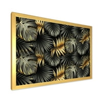 DesignArt 'Златни и црни тропски лисја II' модерен врамен уметнички принт