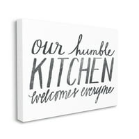 Stuple Industries Минимална нашата скромна кујна фраза потресена текстуална платно wallидна уметност од Кејти Дукет