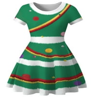 Божиќен Фустан Со Кратки Ракави Со 3д принт На Ликупи, Секојдневен Цртан Филм Печатење А-Линија Празнична Забава Миди Фустан
