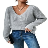 Обични Обични Пуловери За Вратот Со Долг Ракав Светло Сиви Женски Џемпери