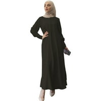 Жени Муслимански Двослоен Шифон Фустан Издувани Ракави Копчиња Исламски Кафтан Наметка